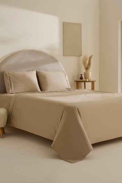 Karaca Home Lenmor 100% Cotton Double Duvet Cover Set Beige