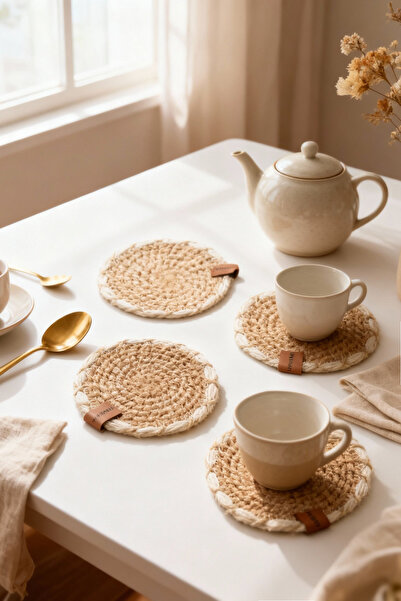 TRENDYOLMİLLA HOME Σετ 4 σουβέρ με ψάθινη εμφάνιση TPHAW26BAL00001