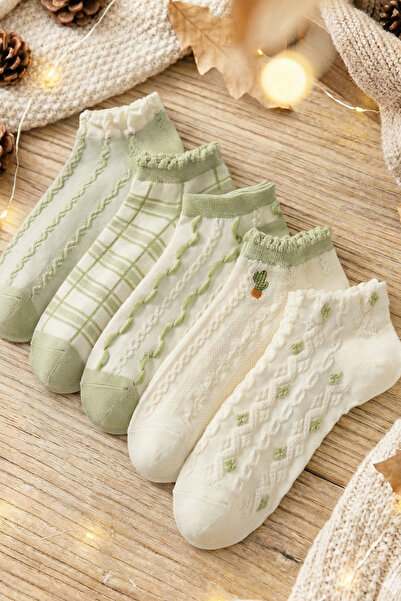 BGK 5 Pairs of Women's Socks with Embossed Green