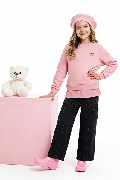 TRENDYOLKIDS Pink Cotton Heart Printed Thick/Inside Fleece Regular Knitted Gi...