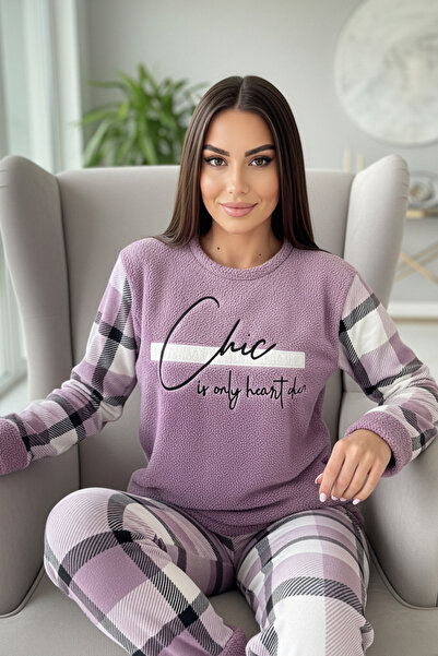 Pijamaevi Μωβ Σετ βελούδινη γυναικεία πιτζάμα με Deep Chic σχέδιο