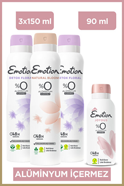Emotion Kadın Alüminyumsuz Vegan Deodorant Set 3x150 Ml + 90 Ml (Detox Floral...