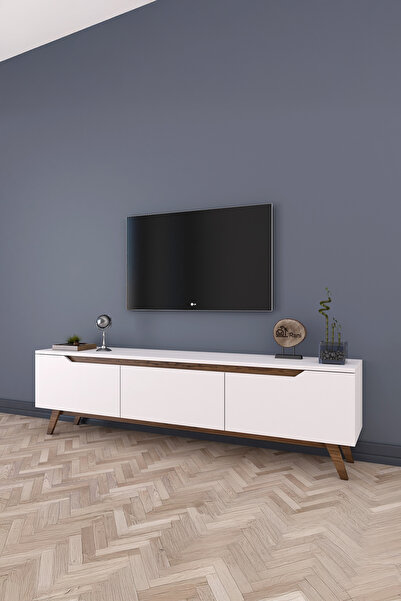 Rani Mobilya Rani D1 Tv Ünitesi Modern Ayaklı Tv Sehpası 180 Cm Beyaz - Minyatür Ceviz