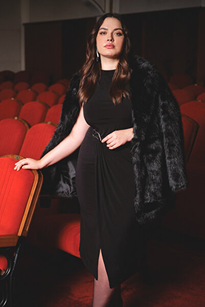 Kolekcia Trendyol Čierny chlpatý monokryt Oversize Midi kabát TWOAW26KB00006