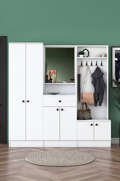 Rani Mobilya Rani P6 Modern Çekmeceli Aynalı Raflı Portmanto Ayakkabılık Vest...