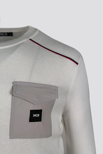 NCS Men's Knitwear Crew Neck Pocket Detailed White 3753
