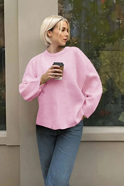 Trendyol Collection Rosa Strickpullover mit weitem Muster und Rundhalsausschnitt TWOAW25KZ00168