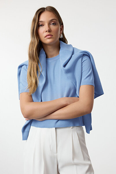 Trendyol Collection Μπλε Basic Πλεκτή Ζακέτα-Μπλούζα TWOAW25HI00216