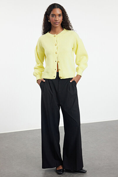 Trendyol Collection Yellow Button Detailed Balloon Sleeve Soft Textured Coat-Looking Knitwear Cardigan Twoaw25Hi00147