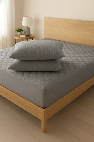 Formeya Sada šedých prošívaných matrací Pamukkale – chránič matrace odolný proti tekutinám, 2 chrániče polštářů (11 velikostí)