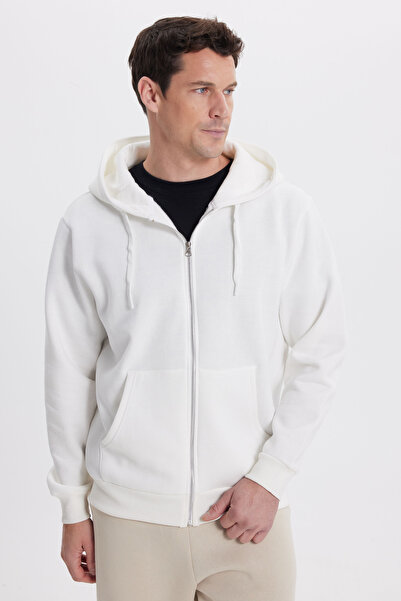 Tudors Φούτερ Unisex Relax Fit Άνετο Βαμβακερό Φλις με διπλή τσέπη με φερμουάρ Λευκό K με κουκούλα