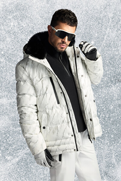 Avva Men's White Hooded Windproof -15 Degree Resistant Comfort Fit Ski Jacket A52Y6053