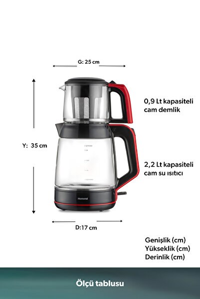 HOMEND Infinity XL 1764H Glass Tea Maker Black Red
