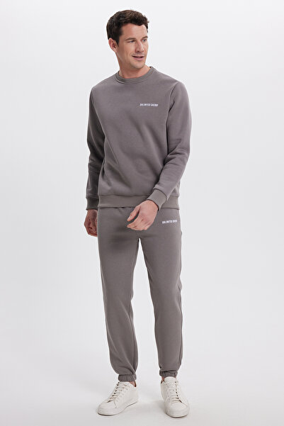 Tudors Ανδρικό σετ αθλητικών φορμών Relax Fit από βαμβακερό 3 νήματα με μαλακή υφή με φλις εσωτερικά και λαιμόκοψη σε γκρι χρώμα