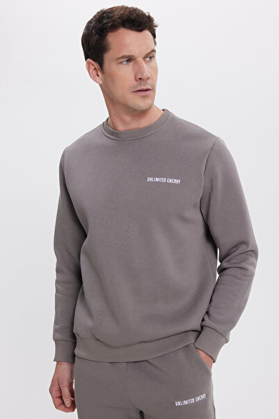 Tudors Ανδρικό σετ αθλητικών φορμών Relax Fit από βαμβακερό 3 νήματα με μαλακή υφή με φλις εσωτερικά και λαιμόκοψη σε γκρι χρώμα