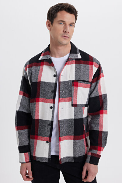 Tudors Men's Relax Fit Relaxed Fit Sports Collar Checked Flotale Pocket Winter Shirt