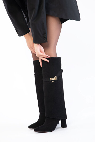 SOHO Черни дамски ботуши и боти от велур 21216