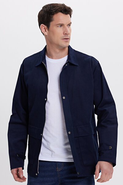 Tudors Чоловічий Relax Fit Зручний крій 100% бавовна Дві кишені На блискавці Синій пальто Сорочка