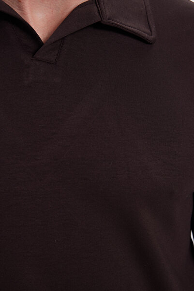 Tudors Мъжка удобна поло блуза с V-образно деколте в кафяво