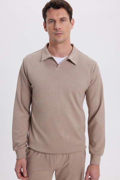 Tudors Men's Relax Fit Comfortable Cut Polo V-Neck Mink Sweatshirt