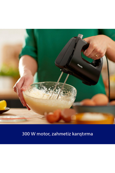 Philips Daily Collection Mikser, 300W, 5 Hız Ayarı ve Turbo, Şerit Çırpıcılar ve Hamur Çengelleri HR3705/10