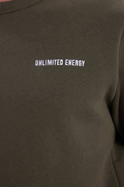 Tudors Ανδρικό σετ αθλητικής φόρμας Relax Fit από βαμβακερό 3 νήματα με μαλακή υφή με φλις εσωτερικά και λαιμόκοψη χακί