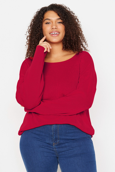 Trendyol Curve Detaillierter Strickpullover mit Band des Roten Kreuzes TBBAW23AN00021