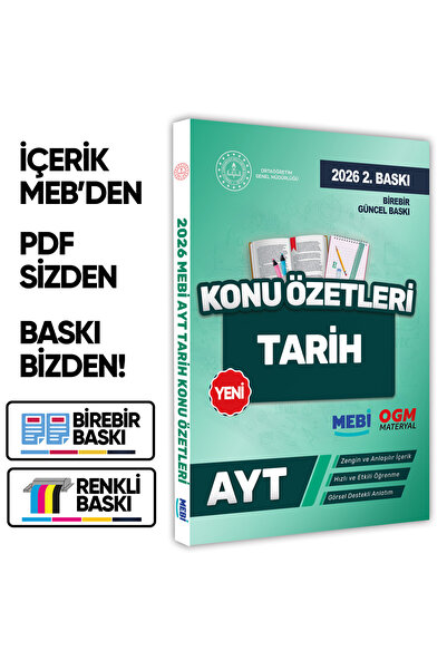 Karakutu Yayınları 2026 YKS-AYT MEBİ-OGM Tarih Pratik Konu Özet Kitabı RENKLİ...