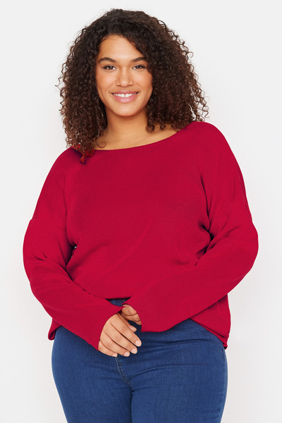 Trendyol Curve Detaillierter Strickpullover mit Band des Roten Kreuzes TBBAW23AN00021