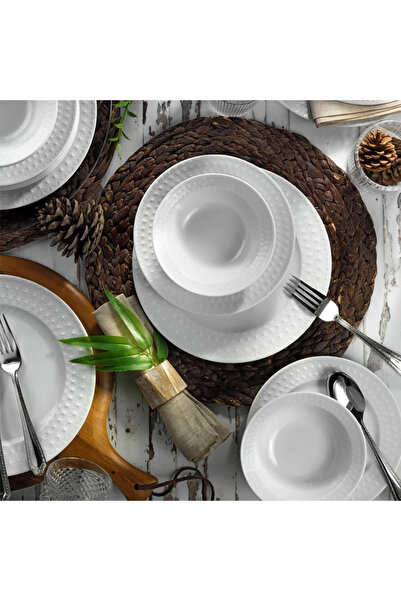 Kütahya Porselen İnci 24 Parça 6 Kişilik Bone Yemek Takımı – Krem