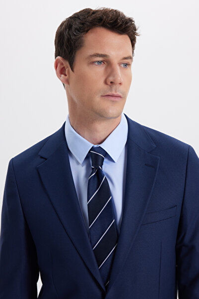 Tudors Men's Regular Fit Dark Navy Mono Collar Waist-Tied Suit with Pocket Pockets