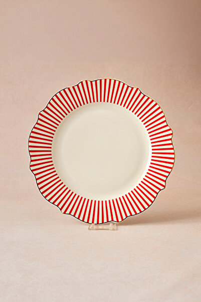 Karaca New Romantic İnce Çizgili Pasta Tabağı 21 cm Kırmızı