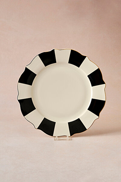 Karaca New Romantic Kalın Çizgili Pasta Tabağı 21 cm Siyah