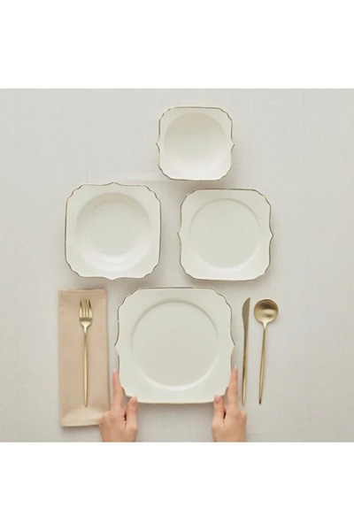 Karaca Set de veselă Stream Bone Vintage cu 24 de piese pentru 6 persoane, auriu