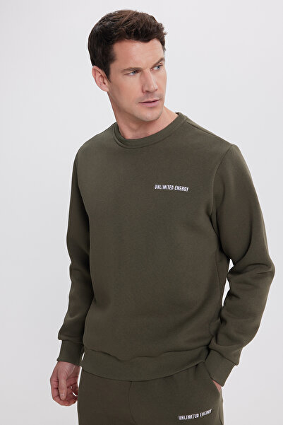 Tudors Ανδρικό σετ αθλητικής φόρμας Relax Fit από βαμβακερό 3 νήματα με μαλακή υφή με φλις εσωτερικά και λαιμόκοψη χακί