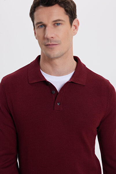 Tudors Men's standard fit regular cut cotton polo collar burgundy sweater