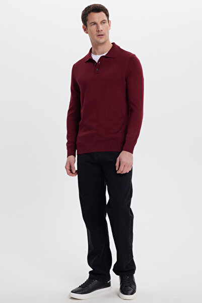 Tudors Men's standard fit regular cut cotton polo collar burgundy sweater