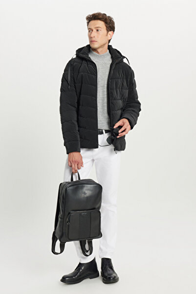 AC&Co / Altınyıldız Classics Men's Black Padded Standard Fit Regular Cut Stand Collar Hooded Side Pocket Jacket Coat
