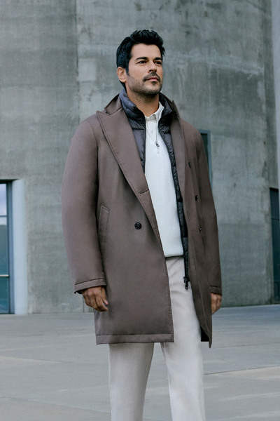 ALTINYILDIZ CLASSICS Men's Mink Standard Fit Regular Cut Wide Swallow Collar Side Pocket Coat