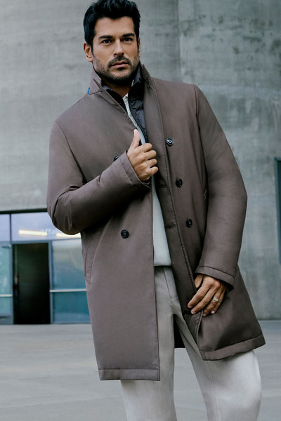 ALTINYILDIZ CLASSICS Men's Mink Standard Fit Regular Cut Wide Swallow Collar Side Pocket Coat