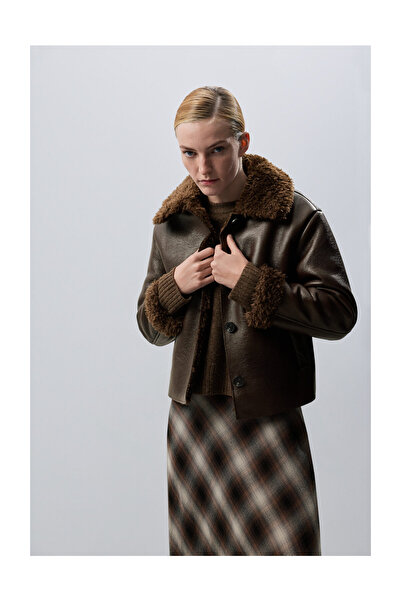 LEFTIES Woman Double-Sided Pu Sheepskin Collar New