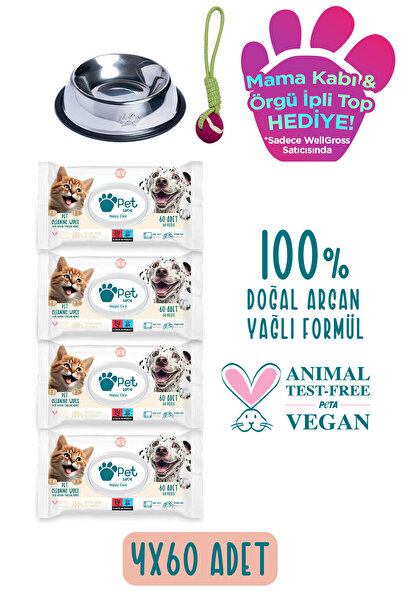 Pet Love Kediler Ve Köpekler Için Evcil Hayvan Temizleme Mendili 4x60 Adet 10...