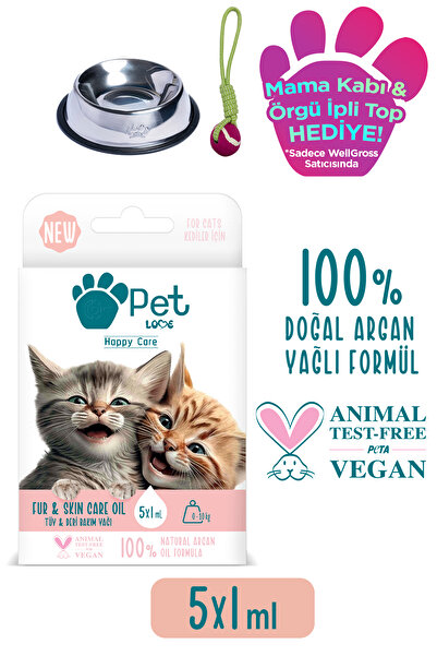 Pet Love Kediler Için Tüy Bakım Yağı 5x1 ml 100% Doğal Argan Yağlı