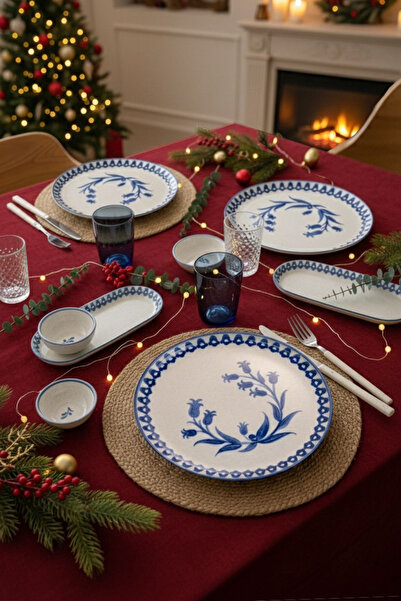 Kütahya Porselen 14 Parça 6 Kişilik Kahvaltı Takımı Ottoman Elegance Mavi