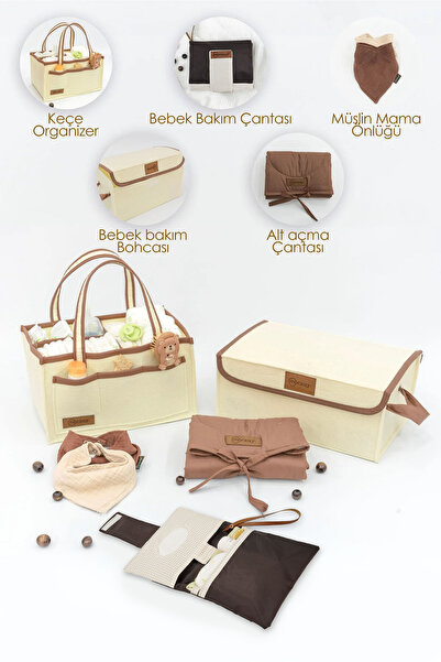 mordesign Yenidoğan Bebek Bakım Çeyiz Seti; Bebek Hediyesi,Anne Bebek Organizer,Bebek Hediye Kutusu, Acı Kahve