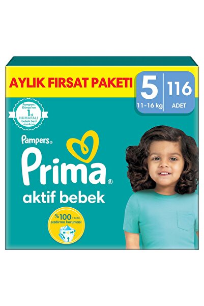 Prima Aktif Bebek 5 Numara 116 adet Bebek Bezi Aylık Fırsat Paketi
