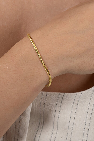 Söğütlü Silver 925 Ayar Gümüş altın yaldızlı balık sırtı italyan model zincir bileklik SGTL12944GOLD