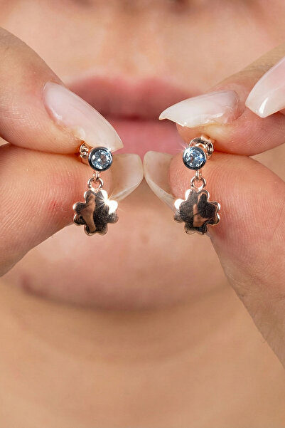 Söğütlü Silver Gümüş rose zirkon taşlı şanslı yonca küpe SGTL12621ROSE