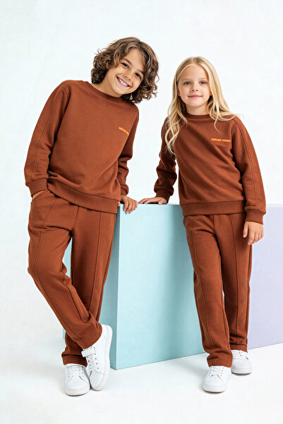 TRENDYOLKIDS Braunes Oversize-Unisex-Kinder-Strick-Sweatshirt und Jogginghose...
