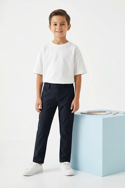 TRENDYOLKIDS Navy Blue Plain/Basic Regular Woven Boys' School Trousers Tkdaw26Pl00000